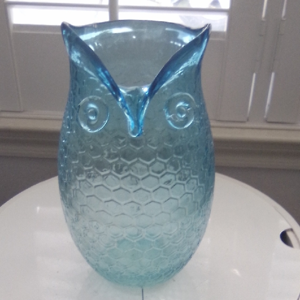Aqua Glass Owl Sculpture